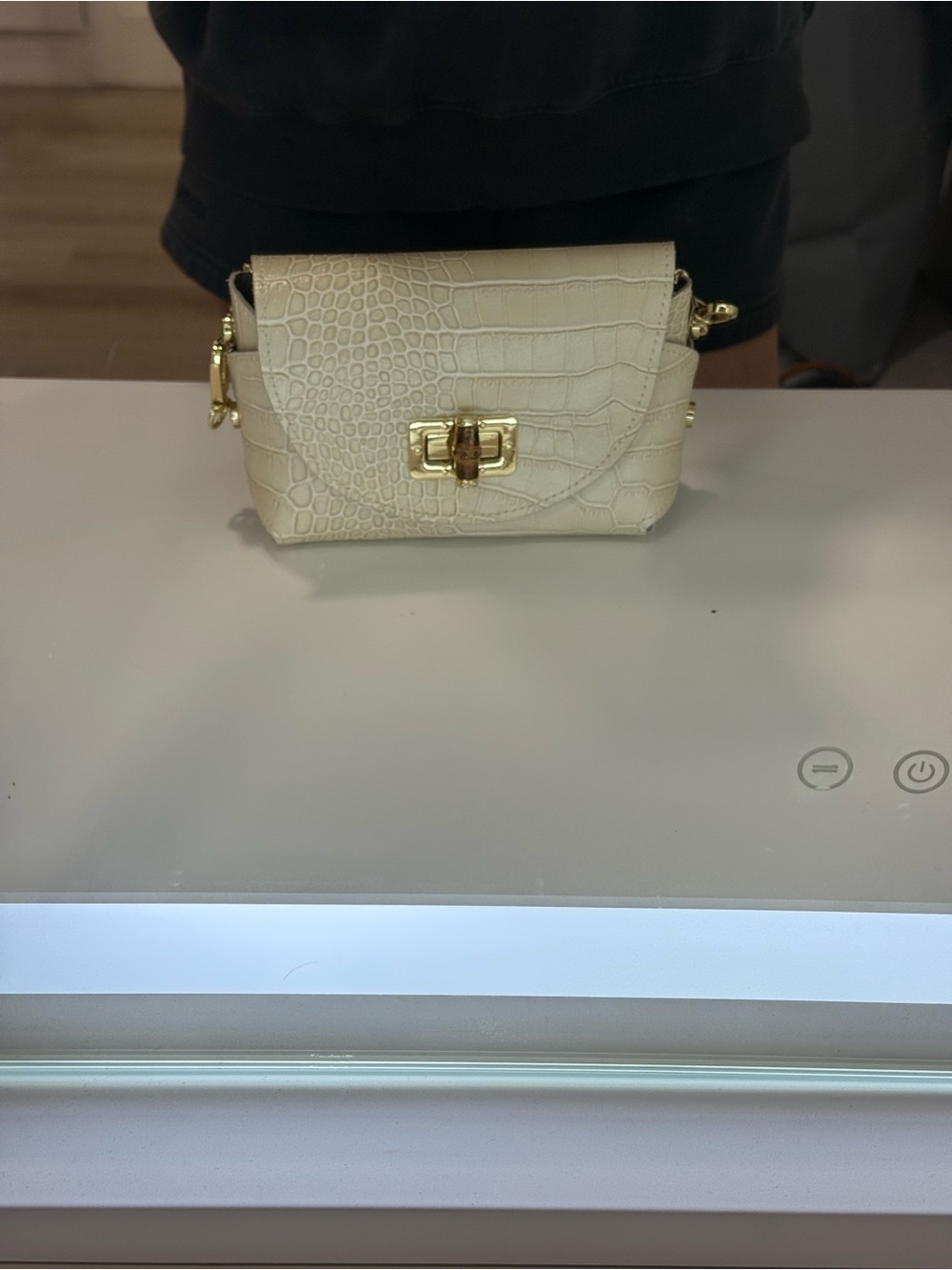 Elegant Croc-Embossed Mini Shoulder Bag in Cream